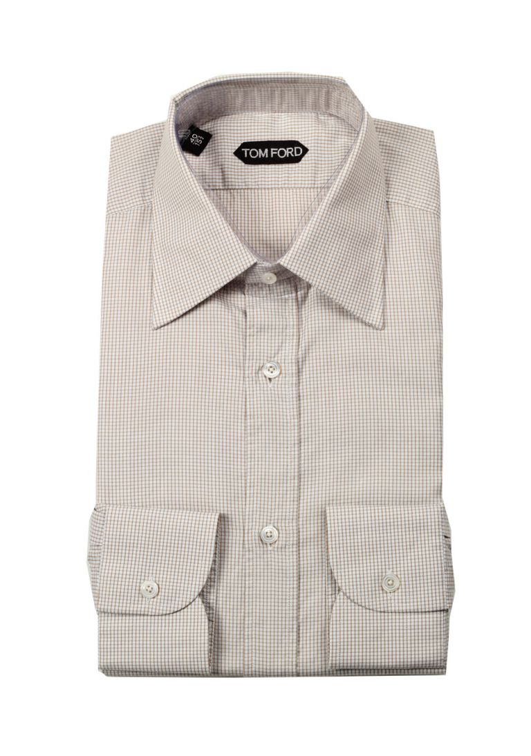 TOM FORD Checked White Brown Dress Shirt Size 40 / 15,75 U.S. - thumbnail | Costume Limité