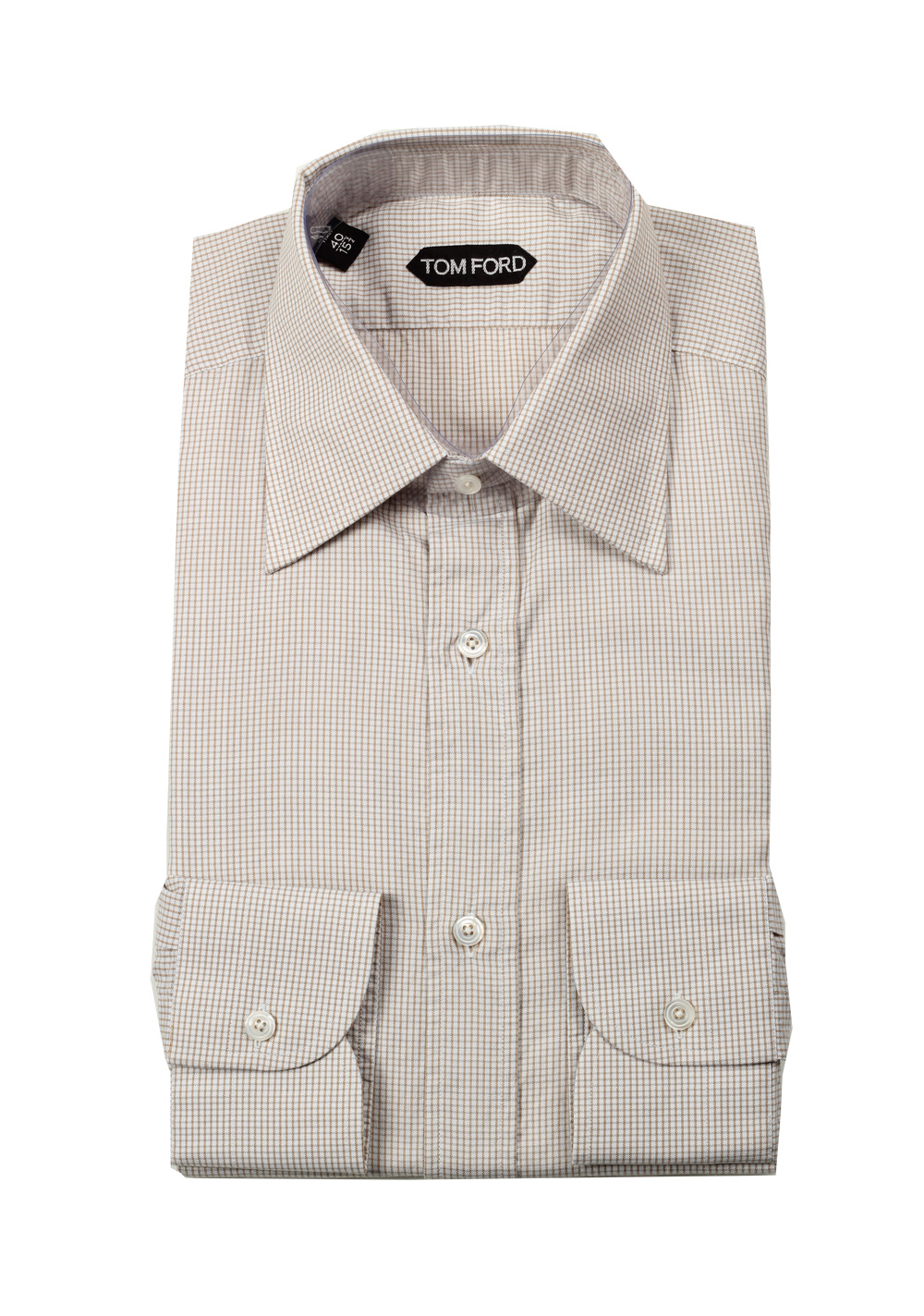 TOM FORD Checked White Brown Dress Shirt Size 40 / 15,75 U.S. | Costume Limité