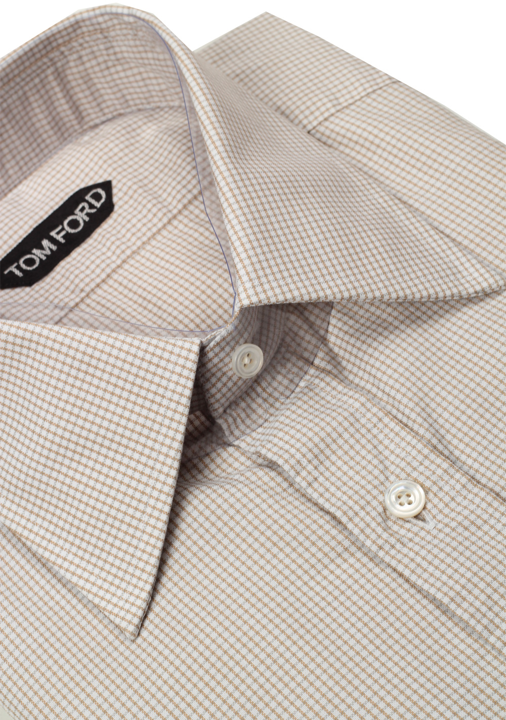 TOM FORD Checked White Brown Dress Shirt Size 40 / 15,75 U.S. | Costume Limité