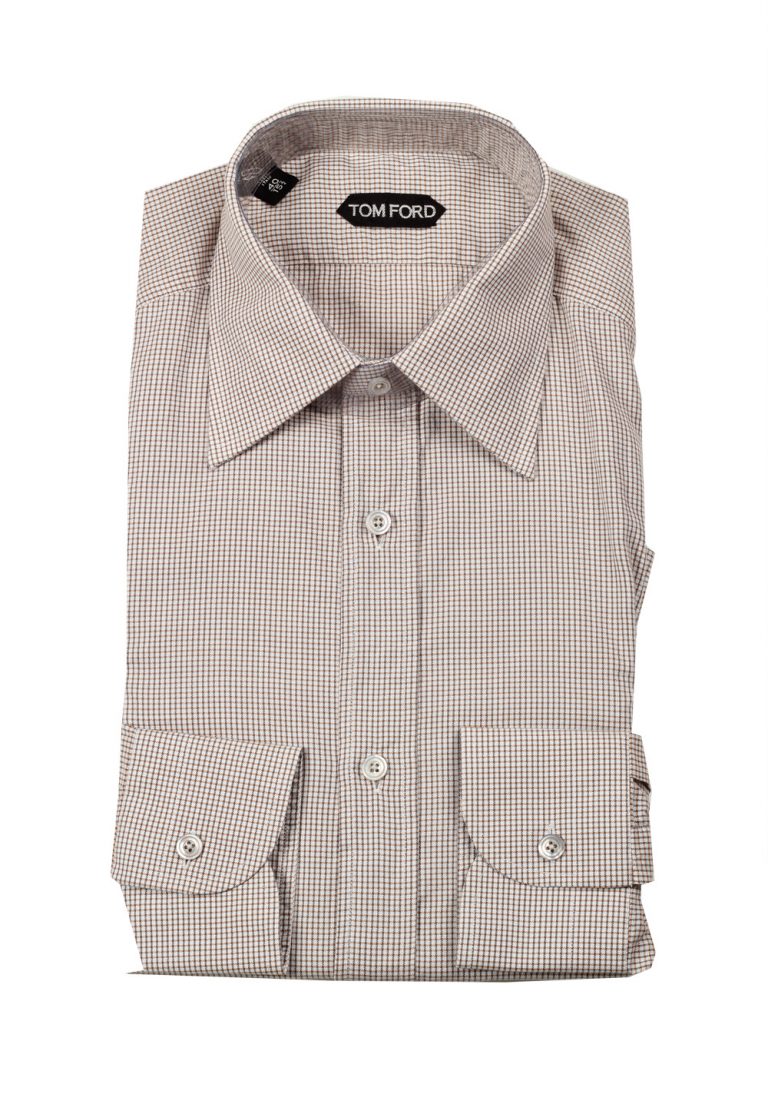 TOM FORD Checked White Brown Dress Shirt Size 40 / 15,75 U.S. - thumbnail | Costume Limité