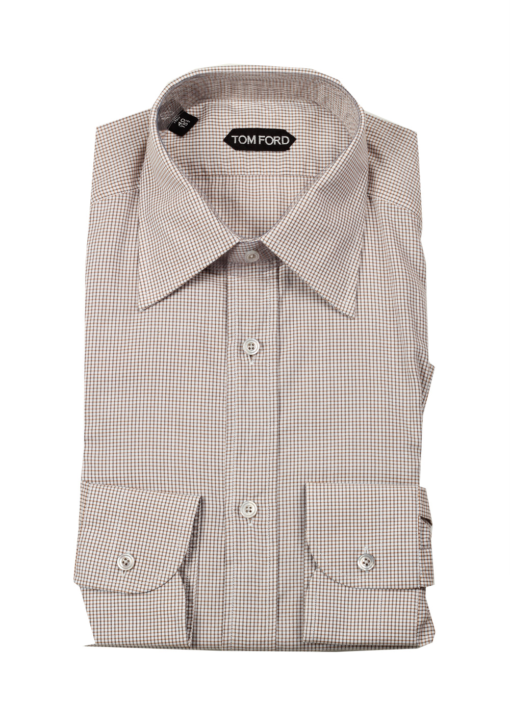 TOM FORD Checked White Brown Dress Shirt Size 40 / 15,75 U.S. | Costume Limité