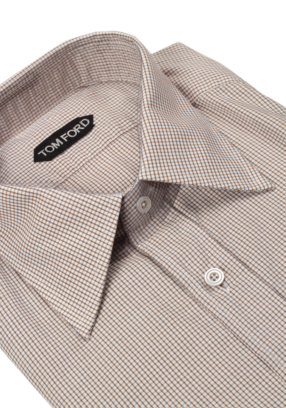 TOM FORD Checked White Brown Dress Shirt Size 40 / 15,75 U.S. | Costume Limité