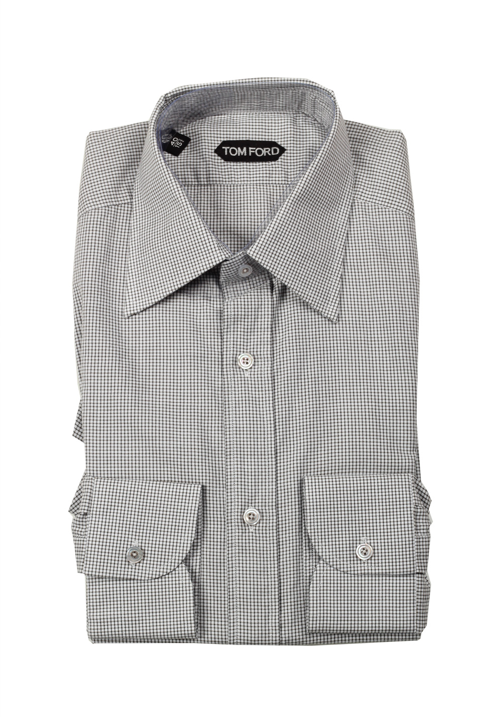 TOM FORD Checked White Gray Dress Shirt Size 40 / 15,75 U.S. | Costume Limité