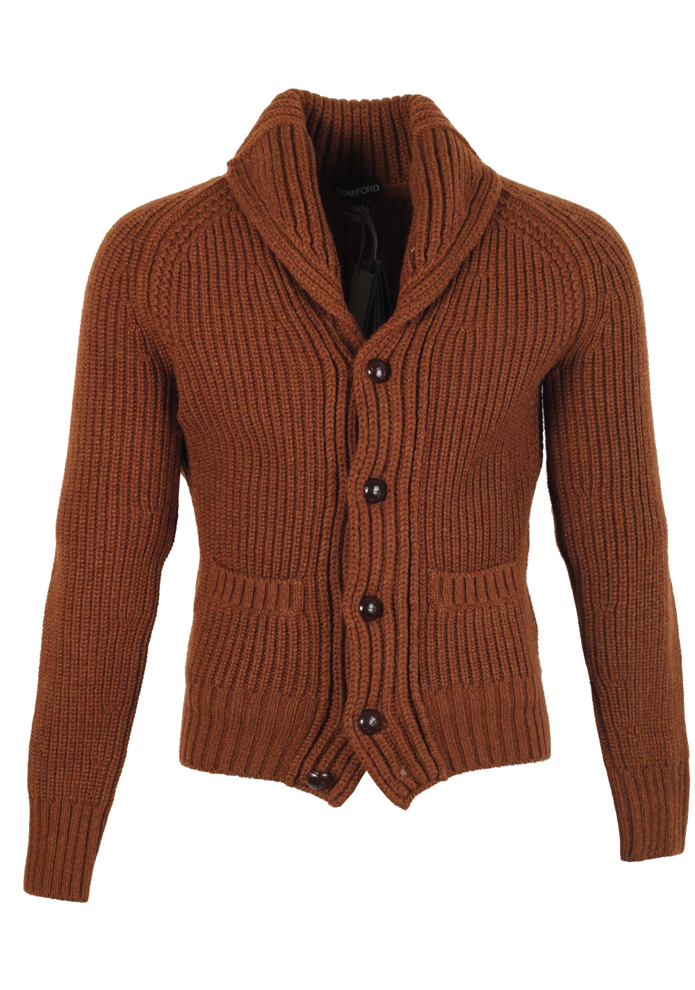 TOM FORD Brown Shawl Collar Cardigan 007 / Mcqueen Size 60 / 50R U.S. Casmere Wool | Costume Limité