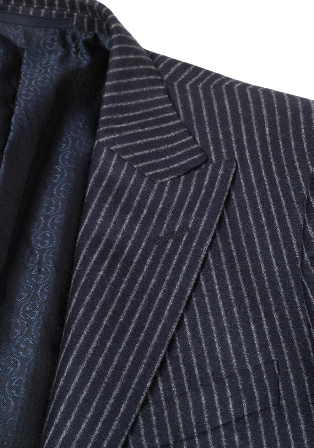 Gucci Navy Flannel Striped Suit Size 48 / 38R U.S. In Wool | Costume Limité