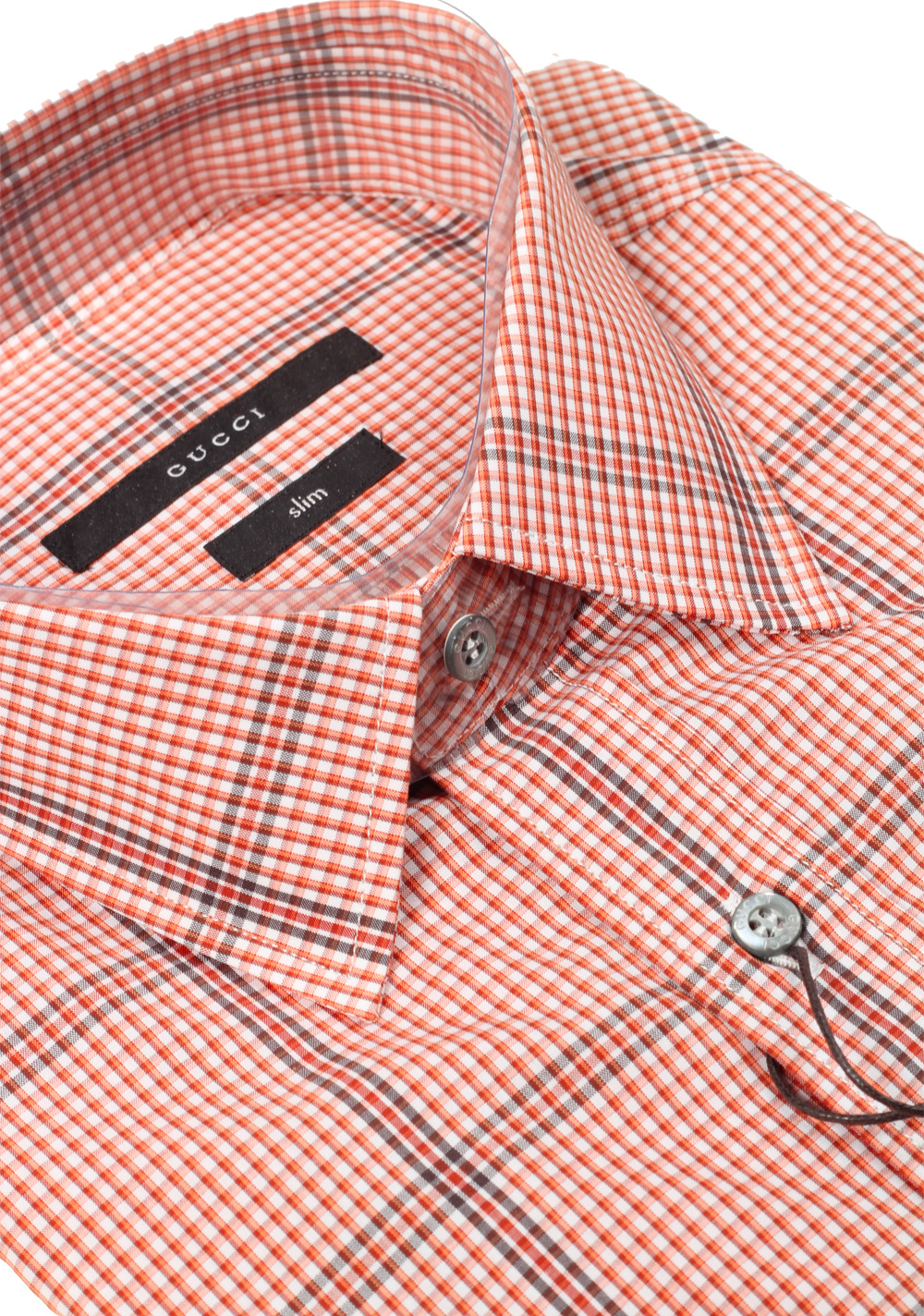 Gucci Checked Orange Dress Shirt Size 40 / 15,75 U.S. Slim | Costume Limité