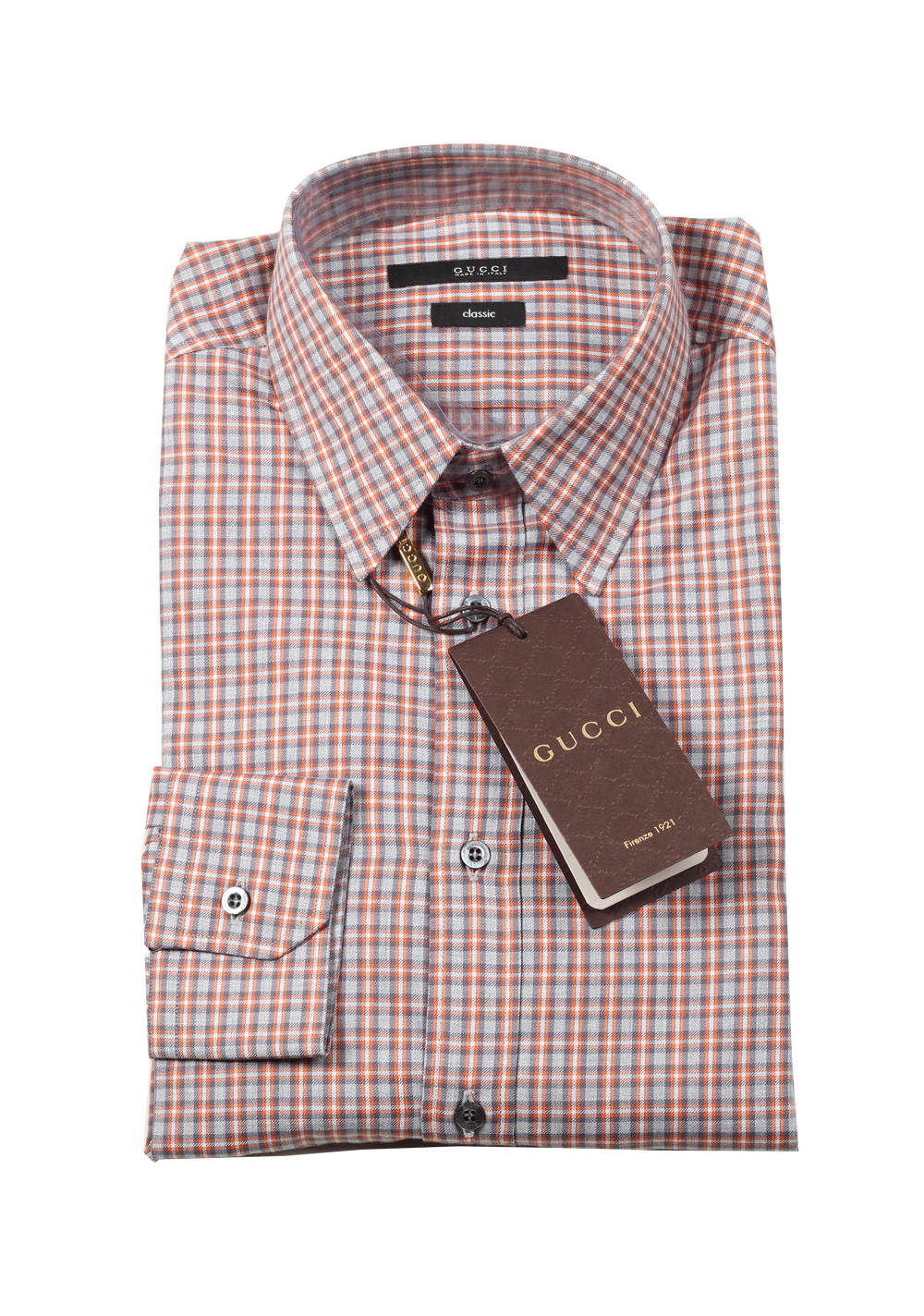 Gucci Checked Orange Dress Shirt Size 38 / 15 U.S. Classic | Costume Limité