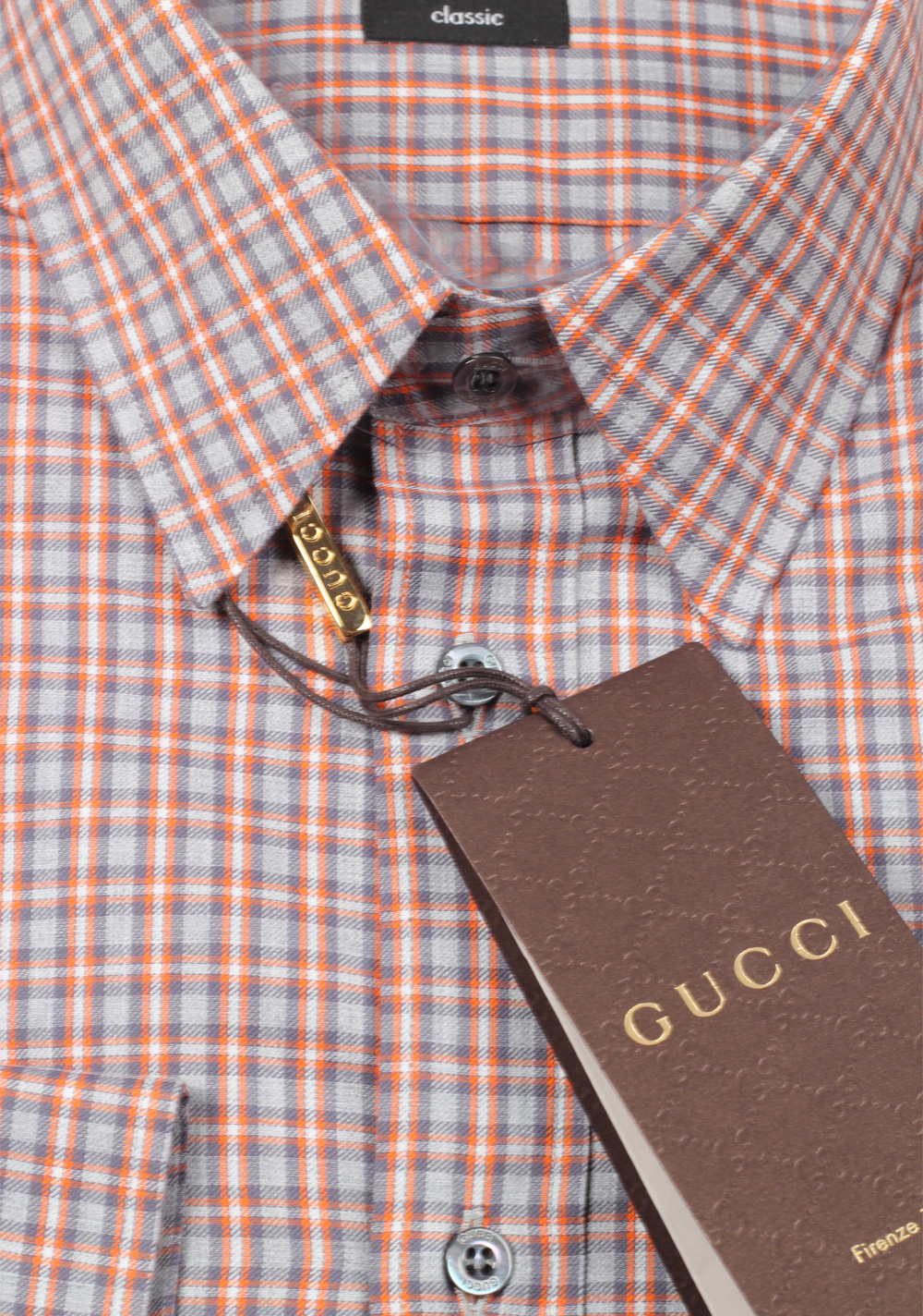 Gucci Checked Orange Dress Shirt Size 38 / 15 U.S. Classic | Costume Limité
