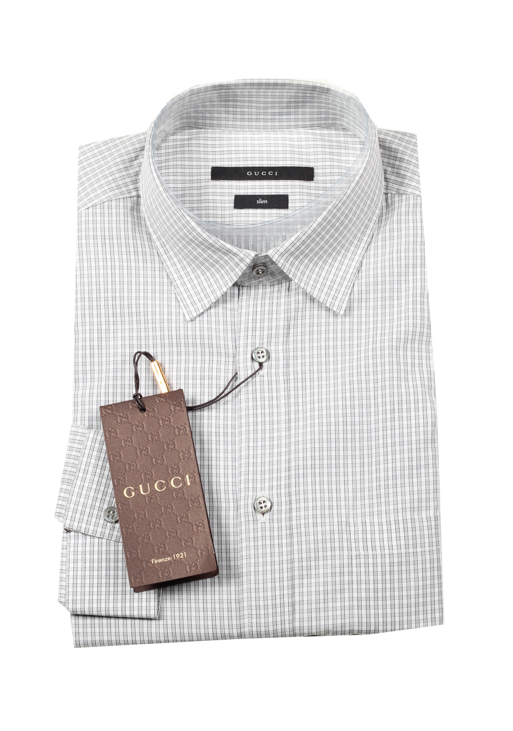 Gucci Checked Gray Dress Shirt Size 40 / 15,75 U.S. Slim | Costume Limité