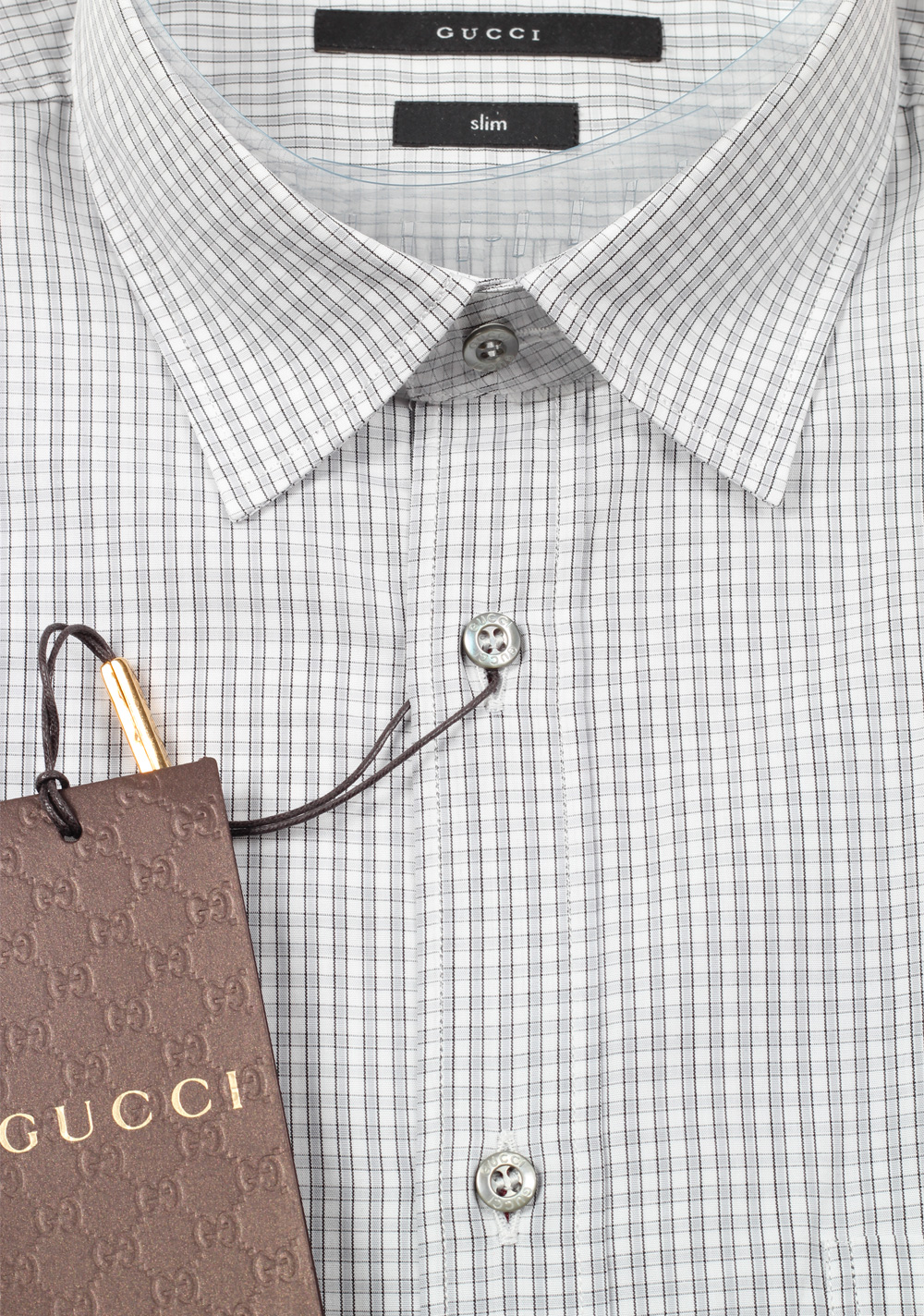 Gucci Checked Gray Dress Shirt Size 40 / 15,75 U.S. Slim | Costume Limité