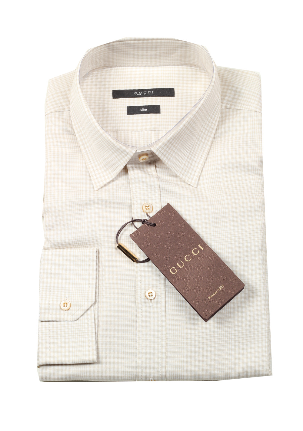 Gucci Checked Beige Dress Shirt Size 41 / 16 U.S. Slim | Costume Limité