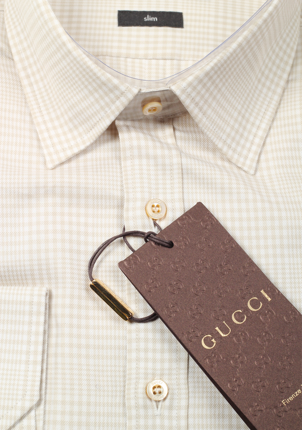 Gucci Checked Beige Dress Shirt Size 41 / 16 U.S. Slim | Costume Limité