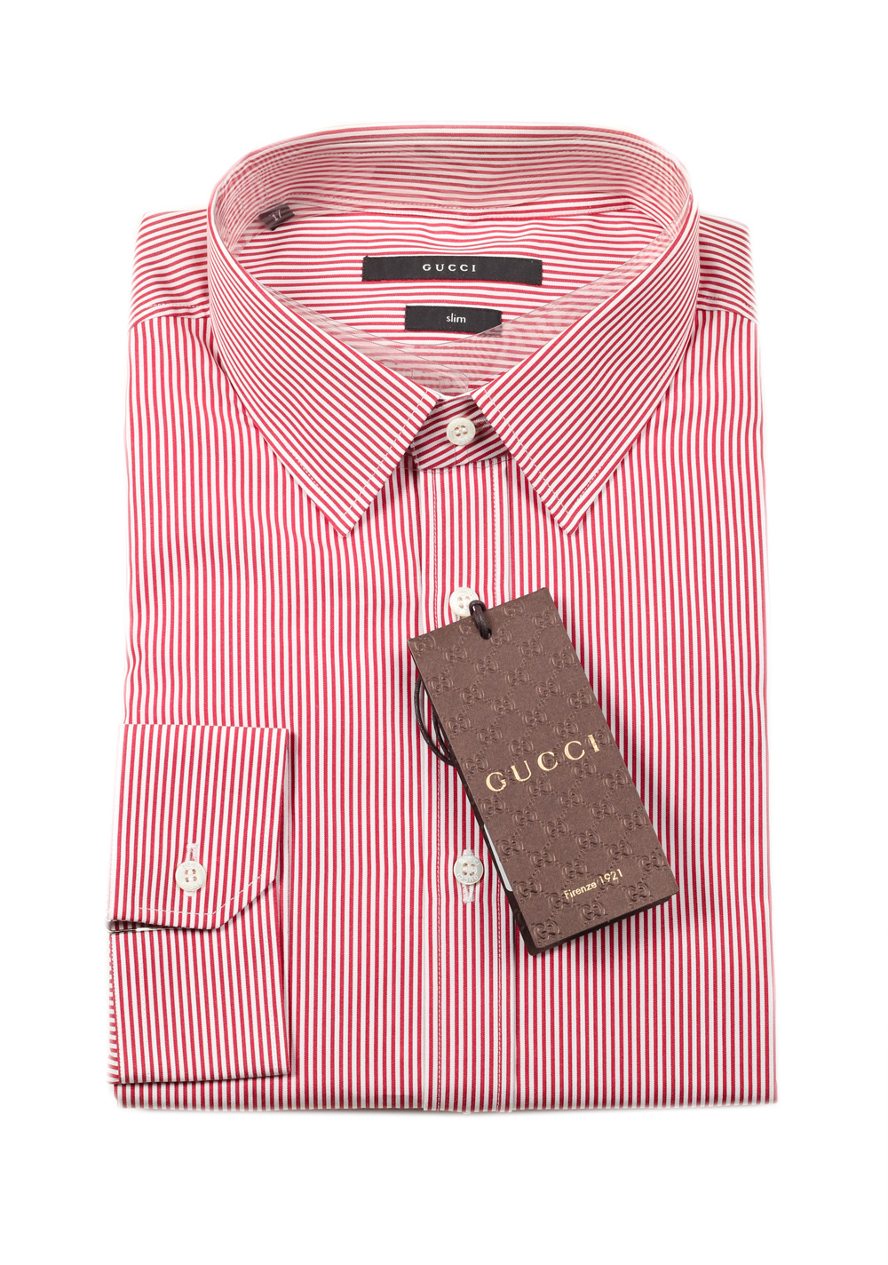 Gucci Striped Red White Dress Shirt Size 43 / 17 U.S. Slim