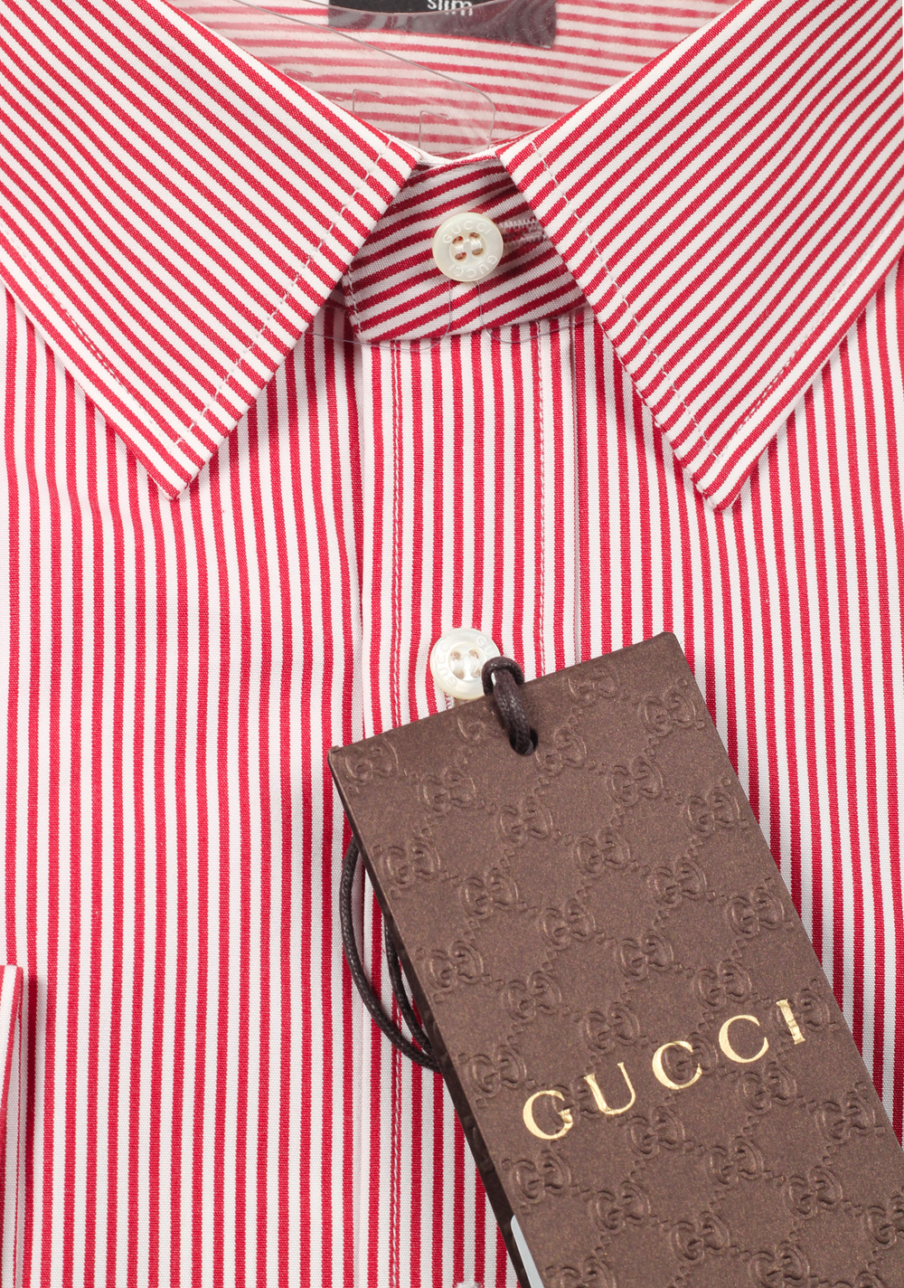 Gucci Striped Red White Dress Shirt Size 43 / 17 U.S. Slim | Costume Limité