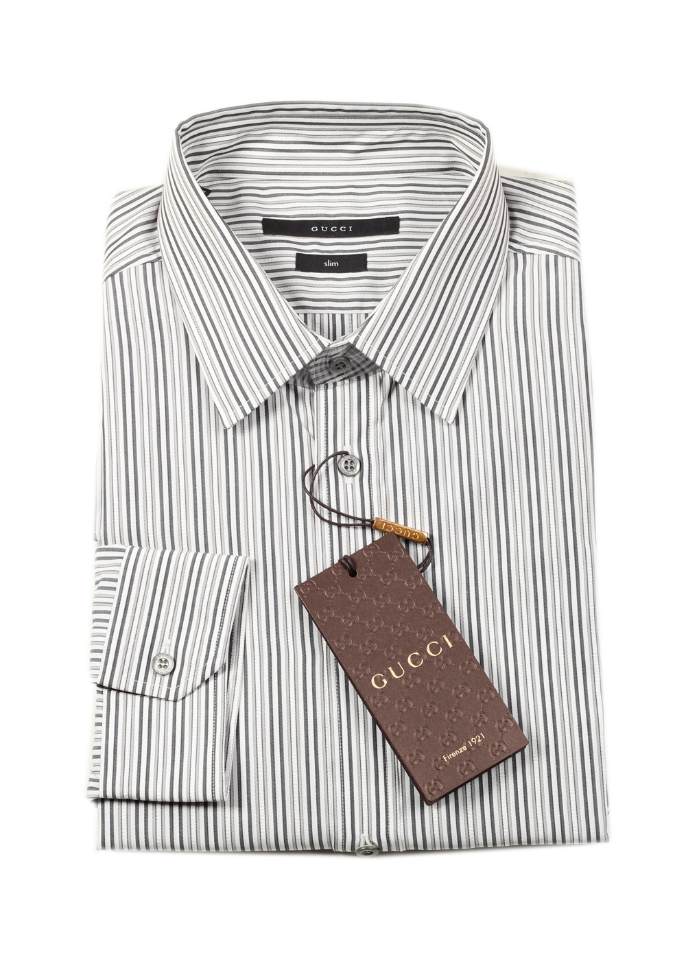 Gucci Striped Gray White Dress Shirt Size 39 / 15,5 U.S. Slim | Costume Limité