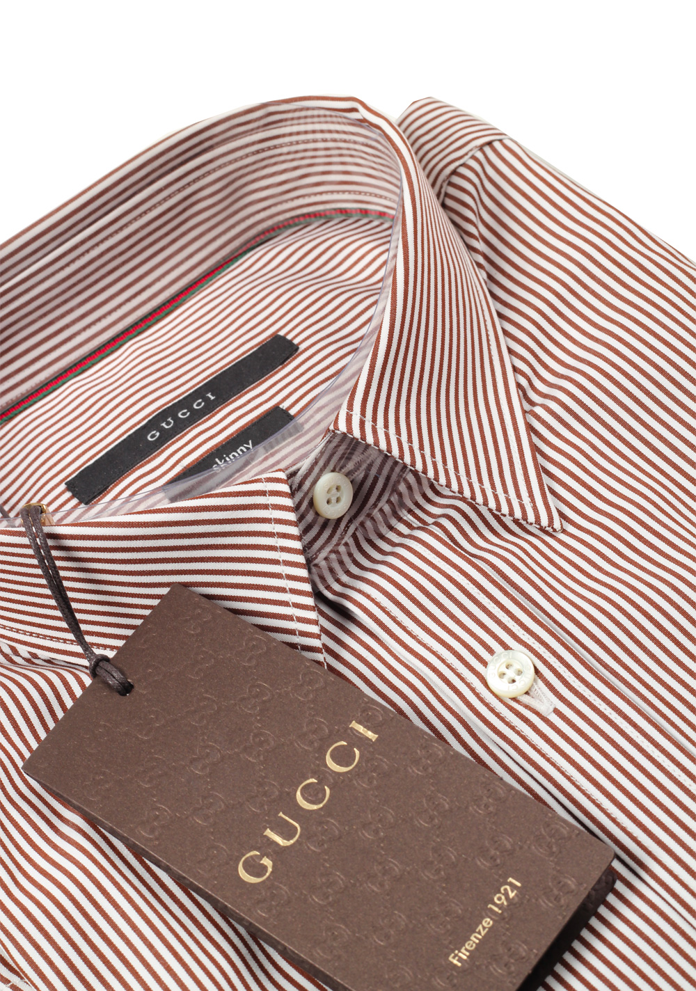 Gucci Striped Brown White Dress Shirt Size 40 / 15,75 U.S. Skinny | Costume Limité