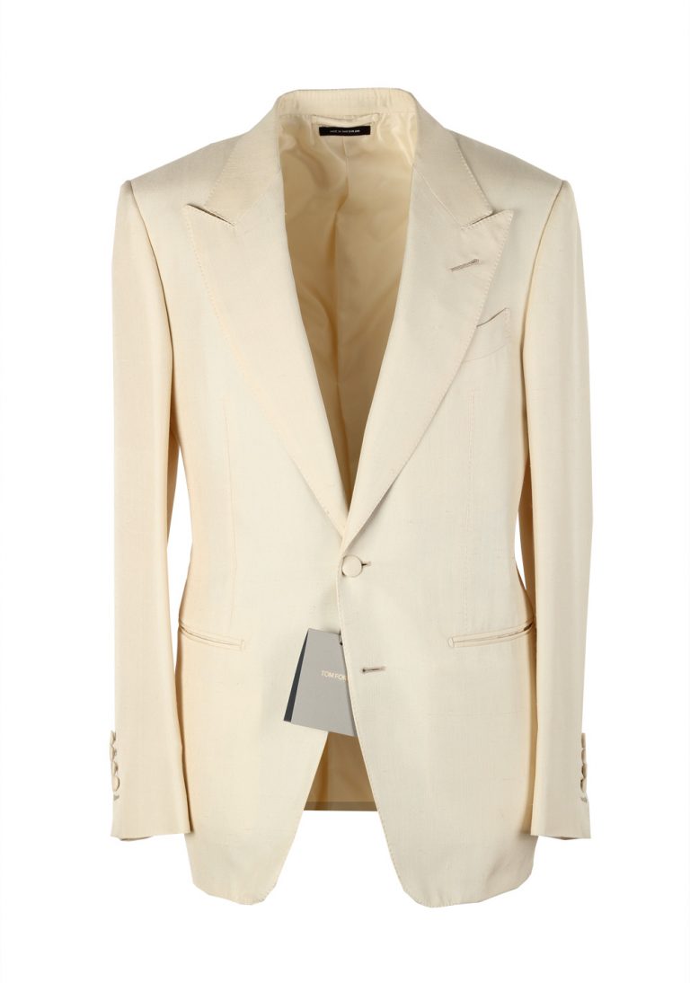 TOM FORD Shelton Ivory Tuxedo Smoking Suit Size 46 / 36R U.S. In Silk - thumbnail | Costume Limité