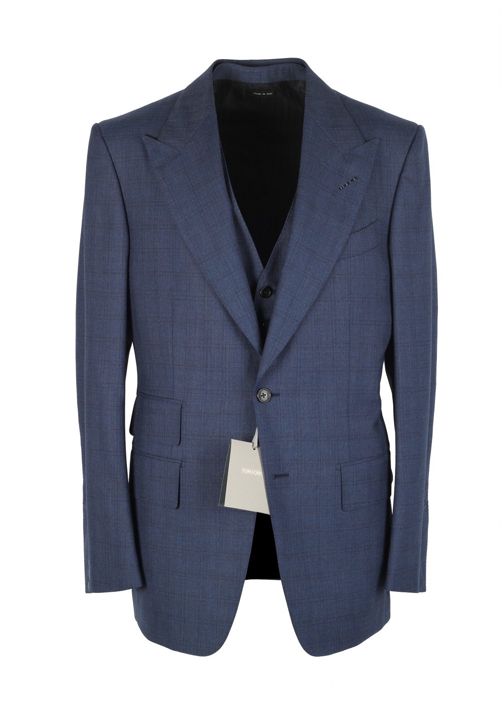 TOM FORD Windsor Checked Blue 3 Piece Suit Size 50 / 40R U.S. Wool Fit ...