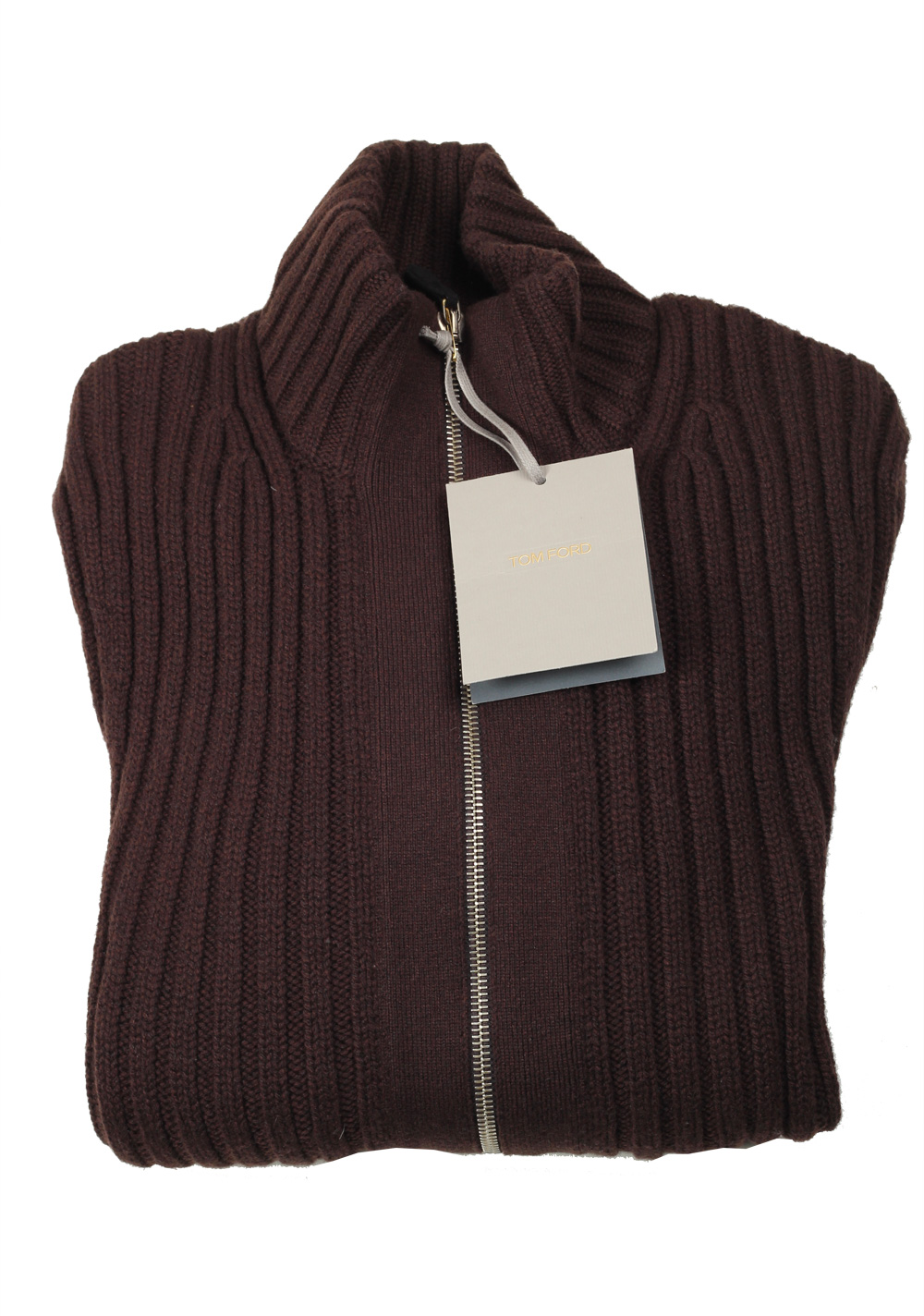 TOM FORD Brown Zipper Cardigan Size 48 / 38R U.S. Wool Cashmere | Costume Limité