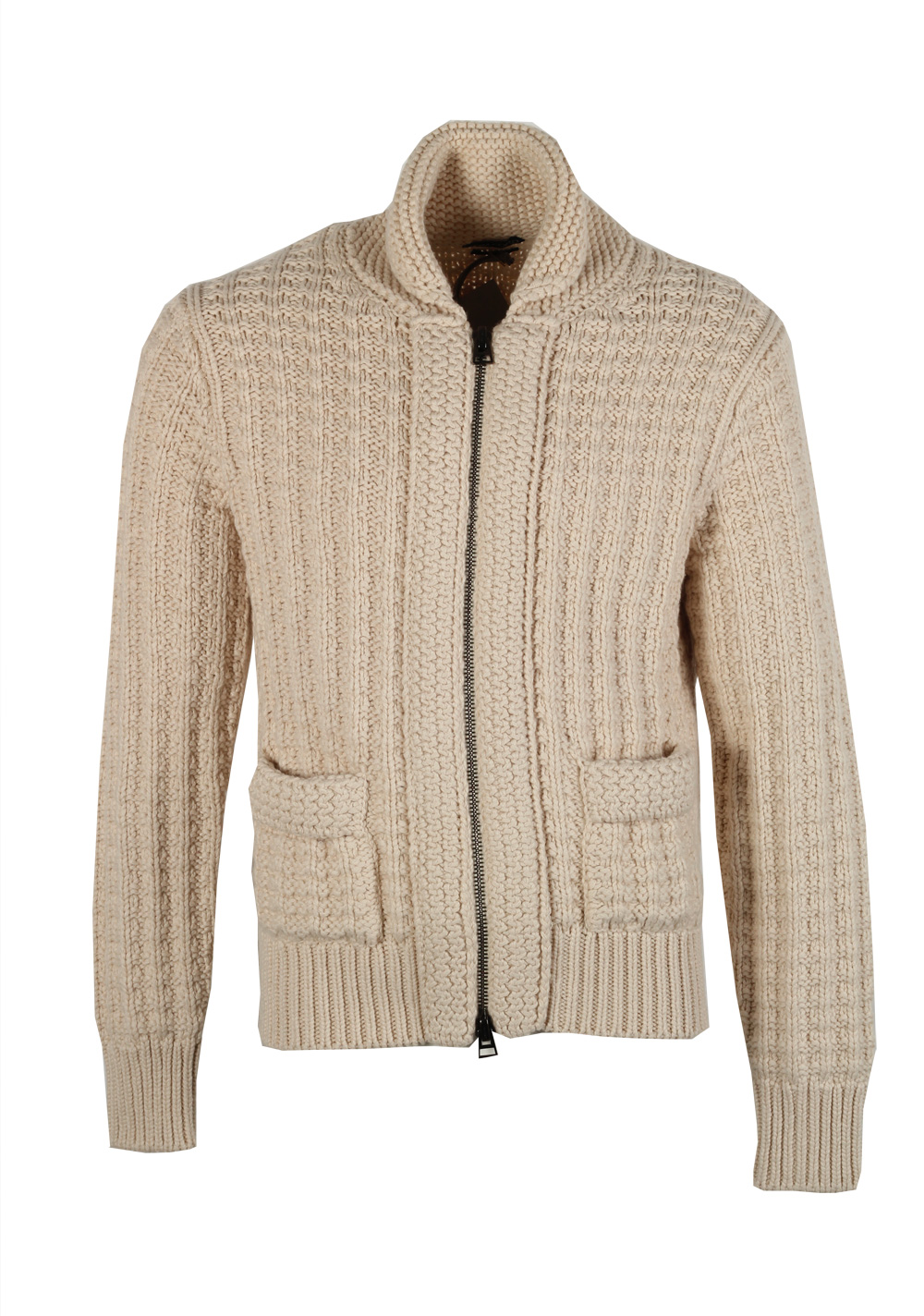 TOM FORD Beige Zipper Cardigan Size Medium / 40R U.S. Cotton Cashmere | Costume Limité
