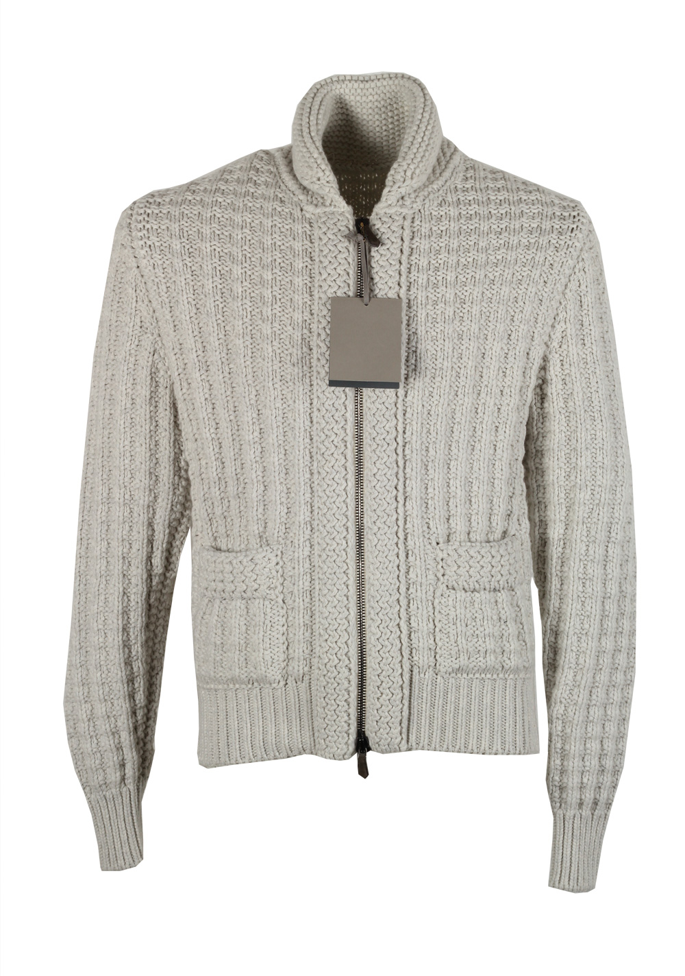 TOM FORD Gray Zipper Cardigan Size Small / 38R U.S. Cotton Cashmere | Costume Limité