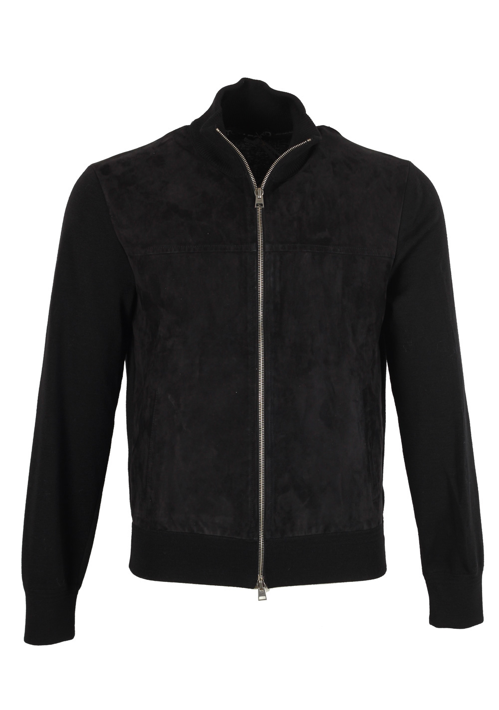 TOM FORD Black Suede Zipper Cardigan Size 48 / 38R U.S. In Wool