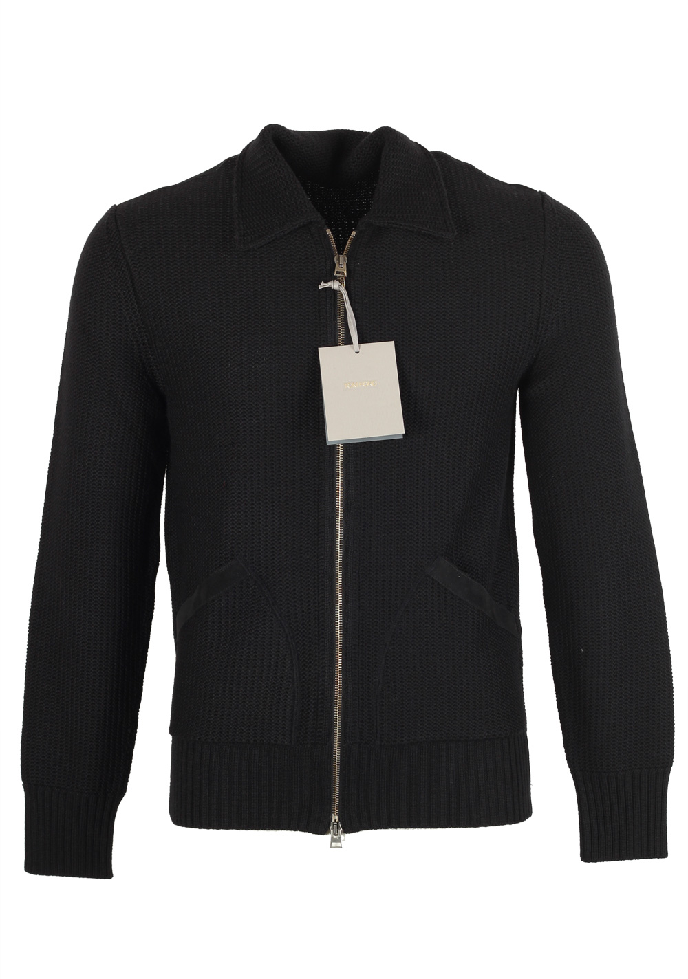 TOM FORD Black Suede Zipper Cardigan Size 48 / 38R U.S. In Wool | Costume Limité