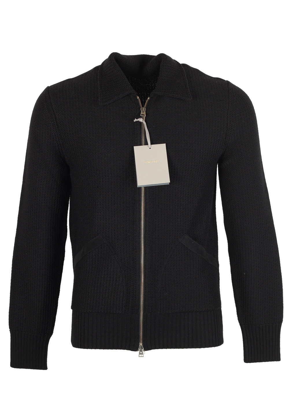 TOM FORD Black Suede Zipper Cardigan Size 48 / 38R U.S. In Wool