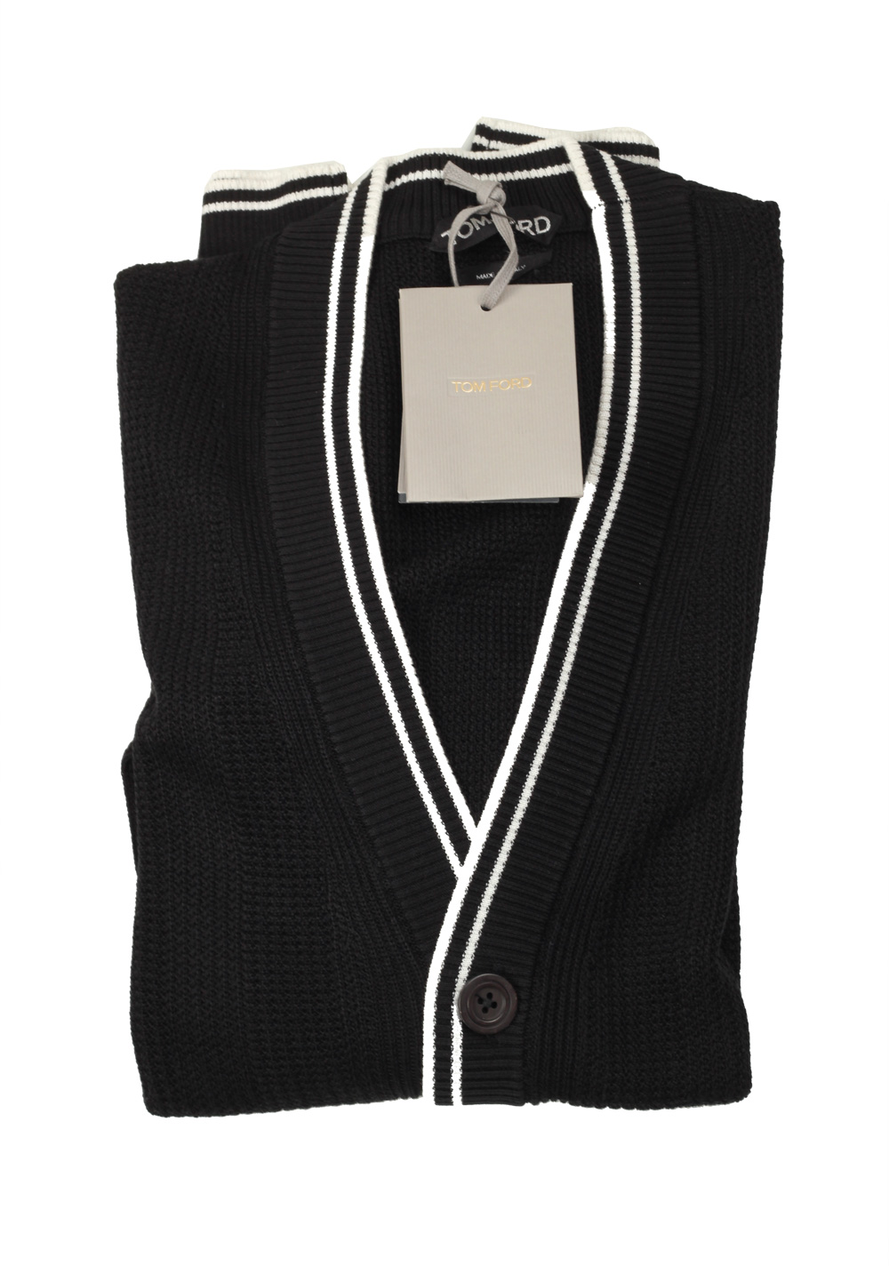 TOM FORD Black Button Cardigan Size 48 / 38R U.S. In Silk Cotton | Costume Limité