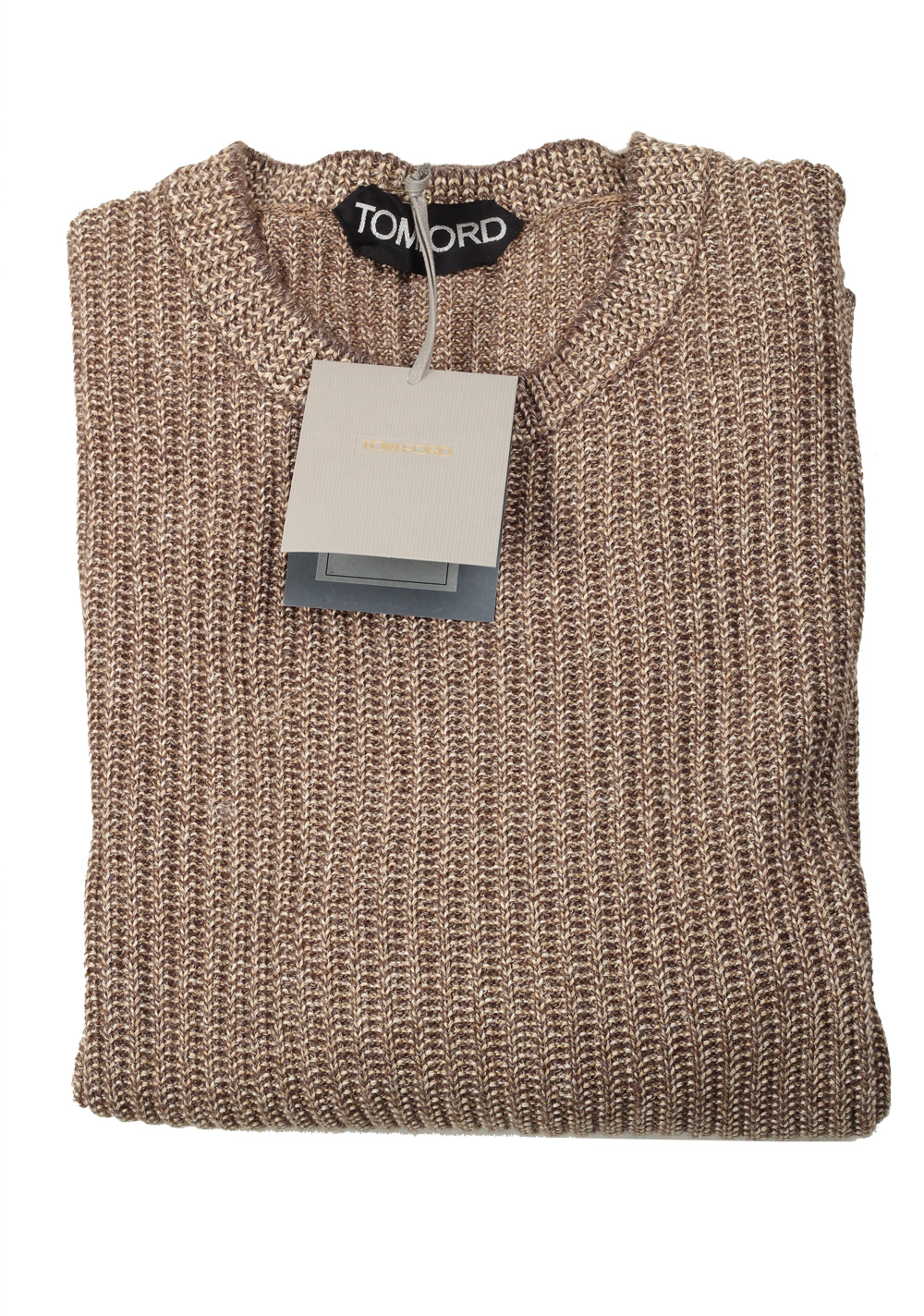 TOM FORD Brown Crew Neck Sweater Size 48 / 38R U.S. In Cotton Cashmere Linen | Costume Limité