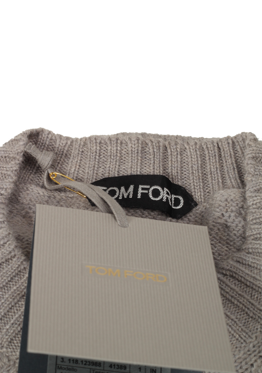 TOM FORD Grayish Beige Crew Neck Sweater Size 48 / 38R U.S. In Cotton Cashmere | Costume Limité