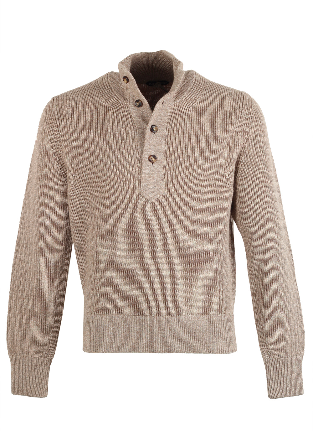TOM FORD Beige Funnel Collar Half Button Sweater Size 48 / 38R U.S. In Wool | Costume Limité