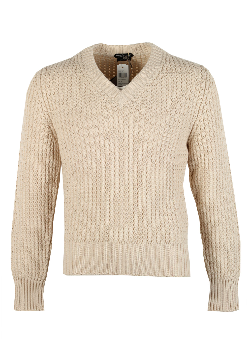 TOM FORD Off White V Neck Sweater Size 48 / 38R U.S. In Cotton Cashmere | Costume Limité