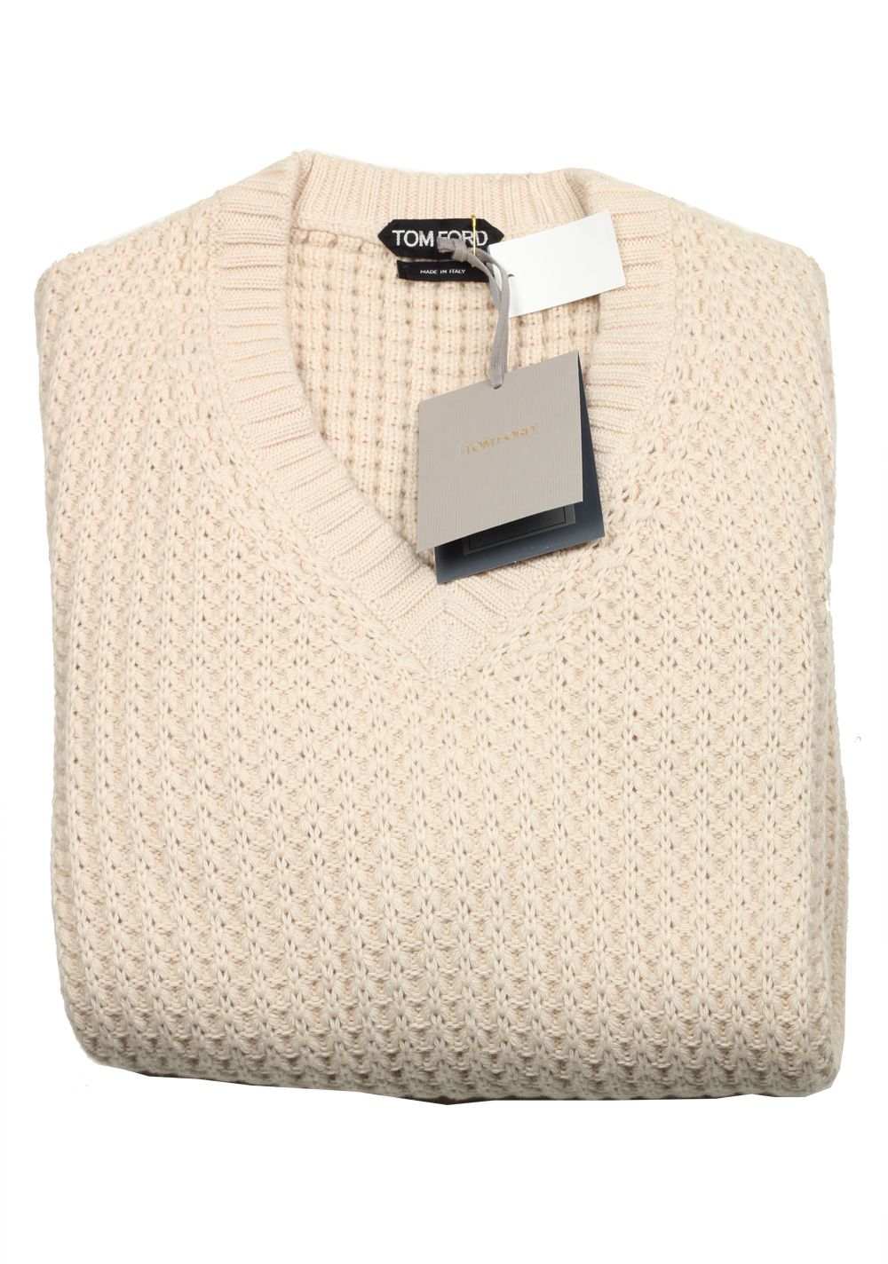 TOM FORD Off White V Neck Sweater Size 48 / 38R U.S. In Cotton Cashmere | Costume Limité