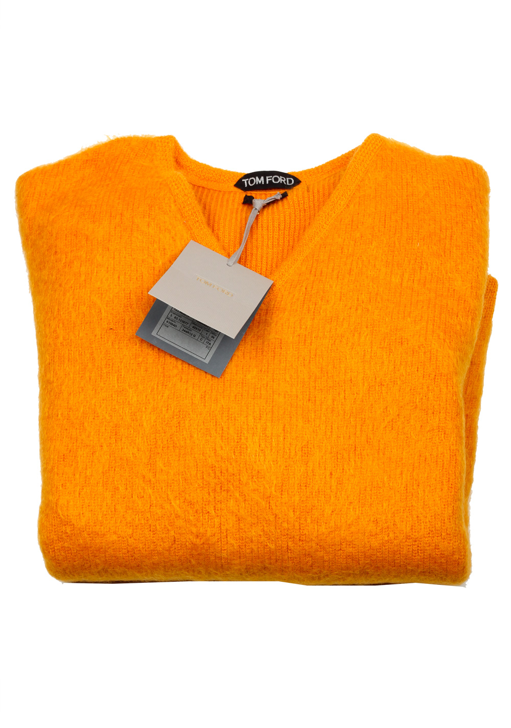 TOM FORD Orange V Neck Sweater Size 48 / 38R U.S. In Mohair Blend | Costume Limité