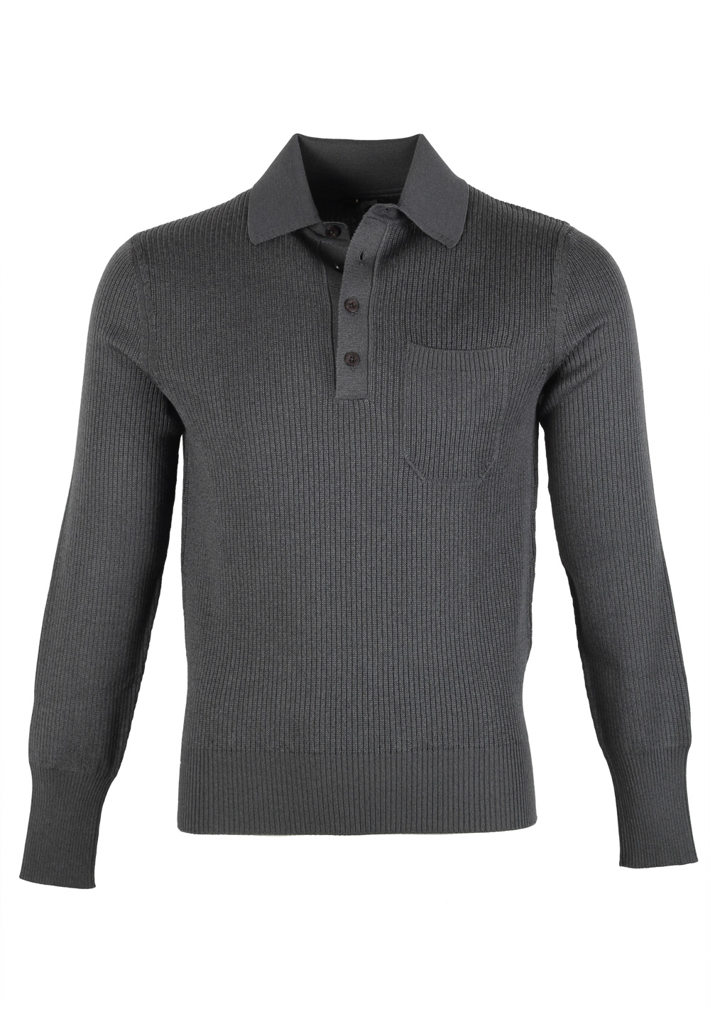 TOM FORD Gray Long Sleeve Polo Sweater Size 48 / 38R U.S. In Cotton Blend | Costume Limité
