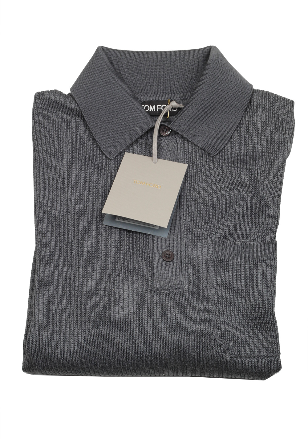 TOM FORD Gray Long Sleeve Polo Sweater Size 48 / 38R U.S. In Cotton Blend | Costume Limité
