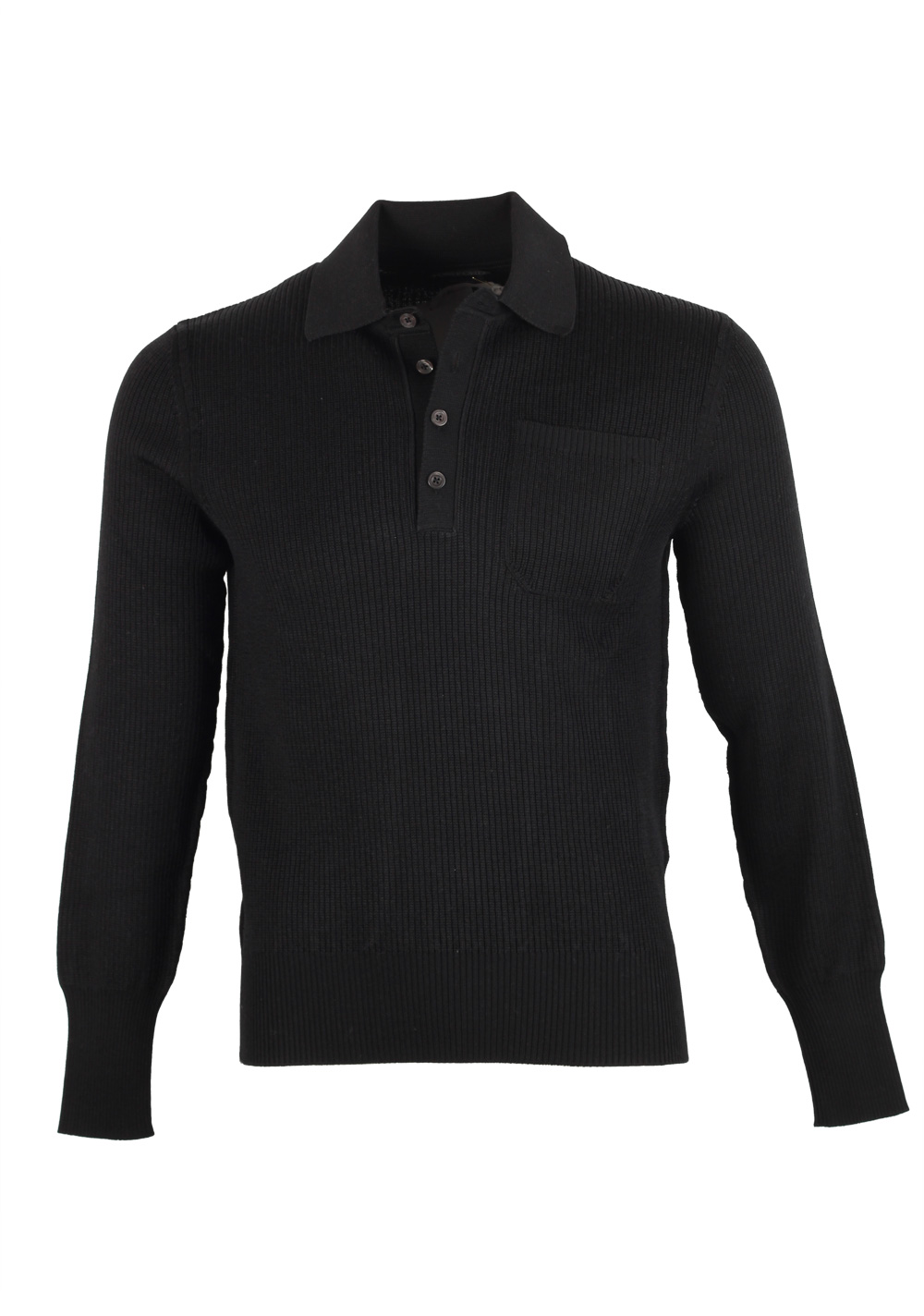 TOM FORD Black Long Sleeve Polo Sweater Size 48 / 38R U.S. In Cotton Blend | Costume Limité