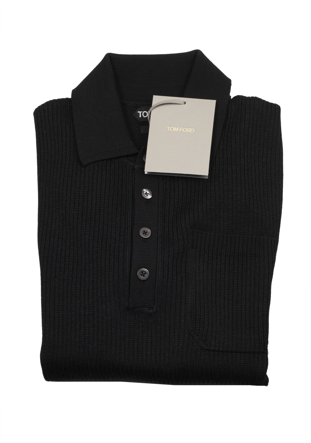 TOM FORD Black Long Sleeve Polo Sweater Size 48 / 38R U.S. In Cotton Blend | Costume Limité