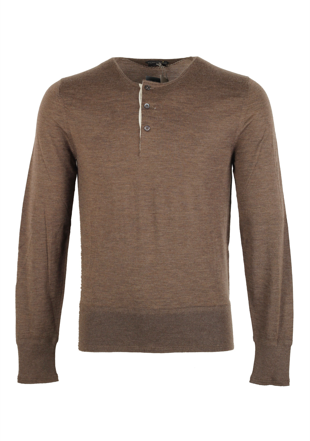 TOM FORD Brown Long Sleeve Henley Sweater Size 48 / 38R U.S. In Cashmere | Costume Limité
