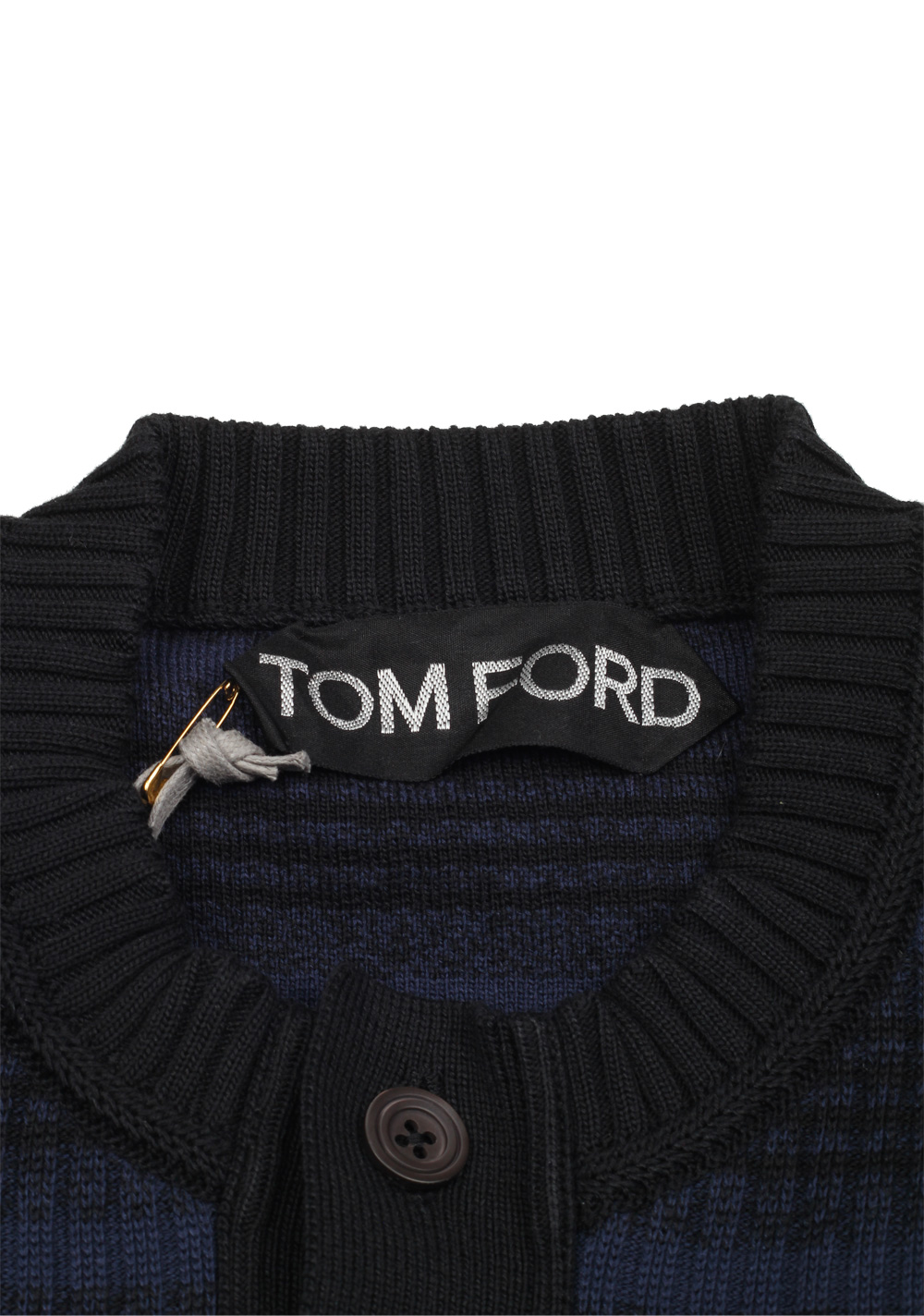 TOM FORD Black Blue Long Sleeve Henley Sweater Size 48 / 38R U.S. In Silk Blend | Costume Limité