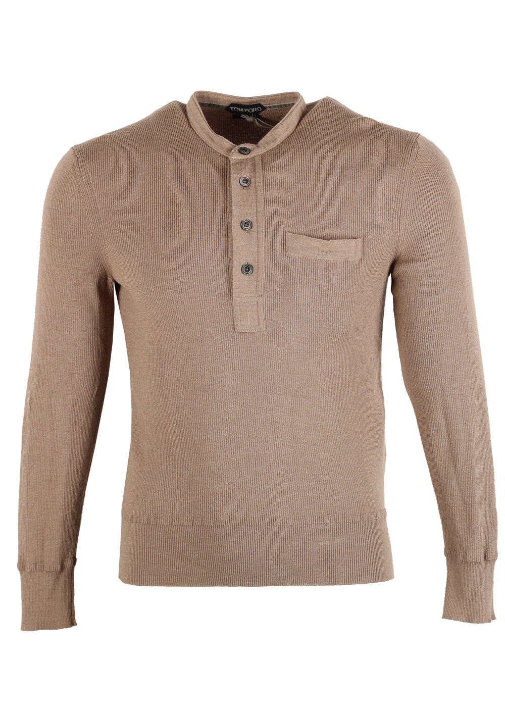 TOM FORD Brown Long Sleeve Henley Sweater Size 48 / 38R U.S. In Silk Blend | Costume Limité