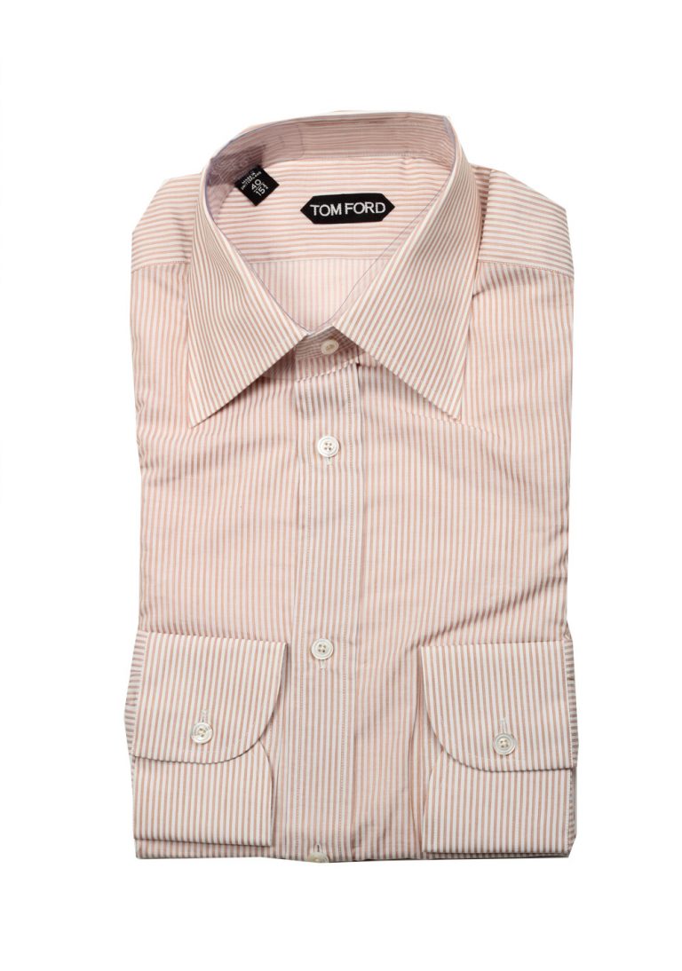 TOM FORD Striped White Brown Dress Shirt Size 40 / 15,75 U.S. - thumbnail | Costume Limité