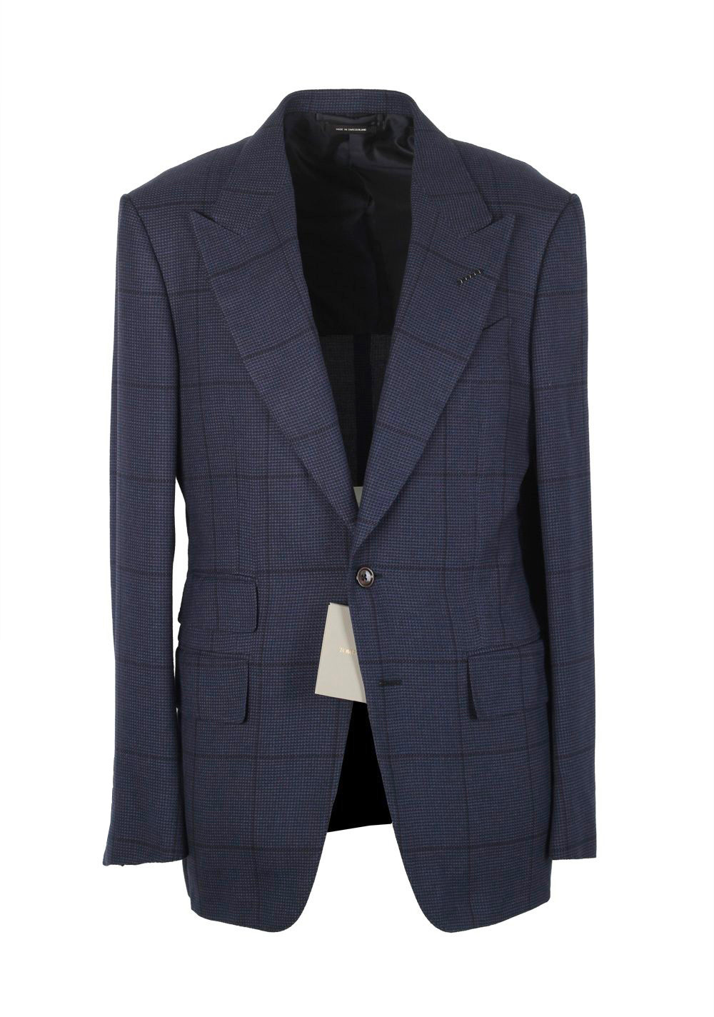 TOM FORD Shelton Checked Blue Sport Coat Size 54 / 44R In Silk | Costume Limité