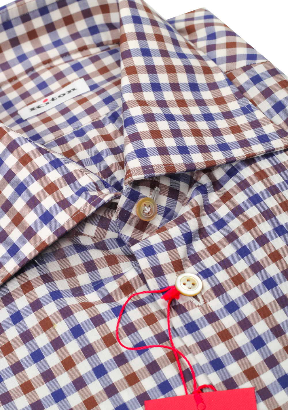 Kiton Checked White Blue Brown Shirt 43 / 17 U.S. – image 2