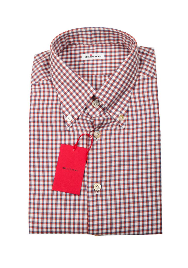 Kiton Checked White Red Gray Shirt Size 39 / 15,5 U.S. - thumbnail | Costume Limité