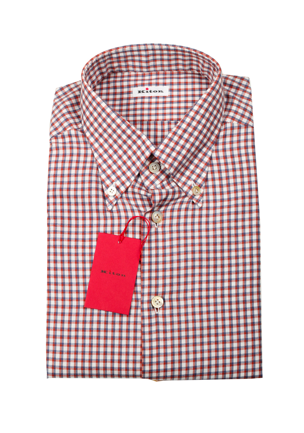 Kiton Checked White Red Gray Shirt Size 39 / 15,5 U.S. | Costume Limité