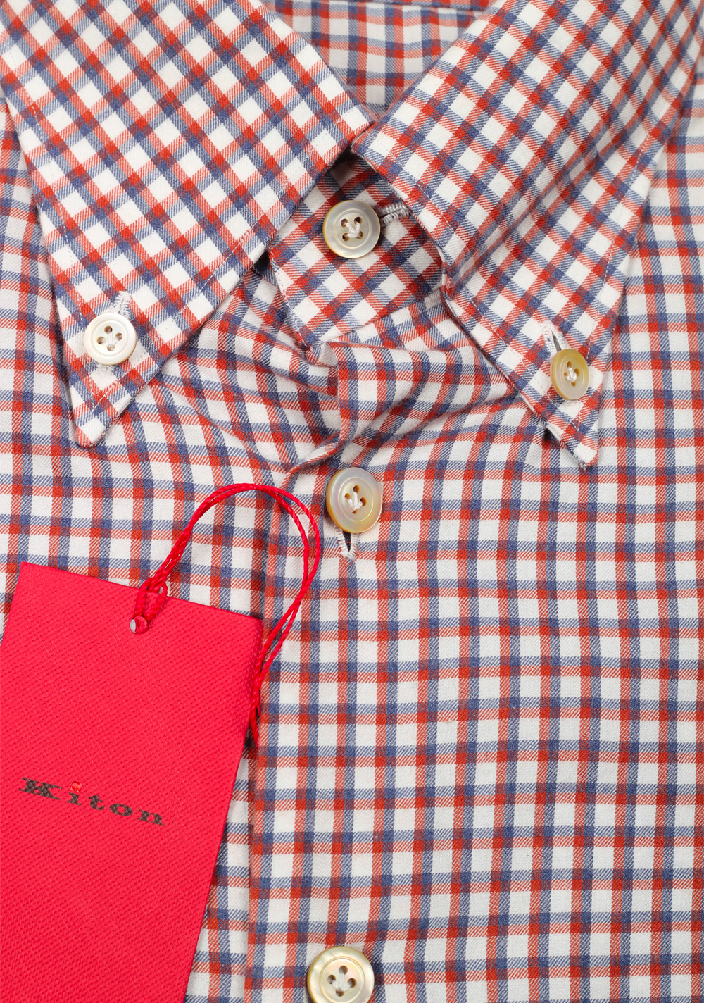 Kiton Checked White Red Gray Shirt Size 39 / 15,5 U.S. | Costume Limité