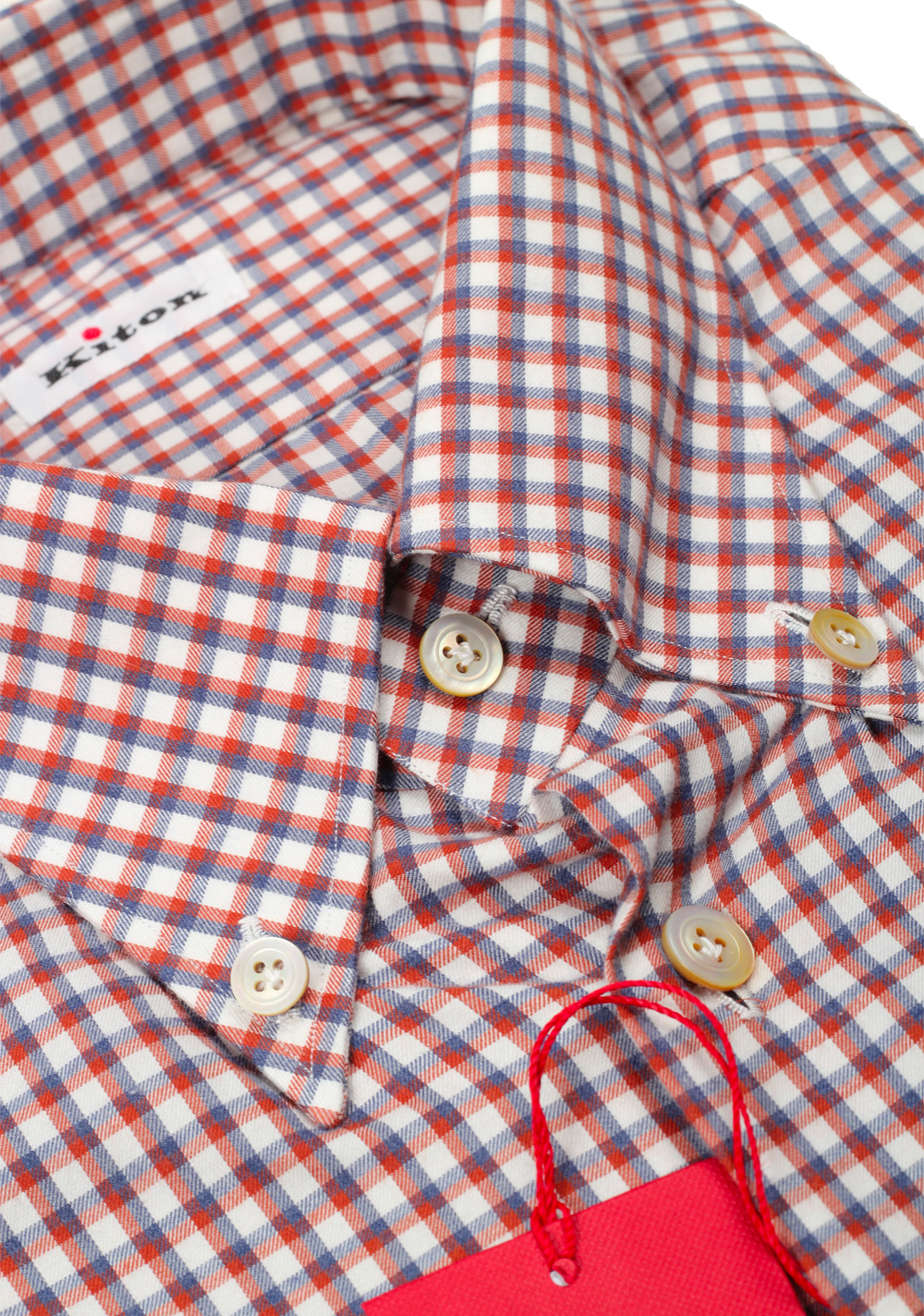 Kiton Checked White Red Gray Shirt Size 40 / 15,75 U.S. | Costume Limité