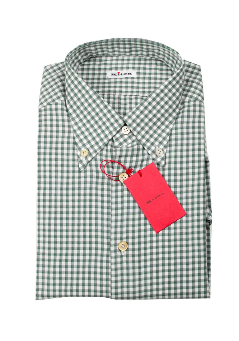 Kiton Checked White Green Gray Shirt Size 39 / 15,5 U.S. - thumbnail | Costume Limité